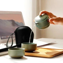 Load image into Gallery viewer, Travel Chinese Tea Set | Compact Ceramic Gaiwan 2 Cups Gongfu Tea