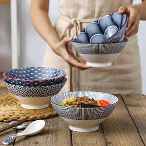 Colorful Round Porcelain Ramen Bowl | Asian Bowls for Noodles, Soups, Rice - 1 Pc