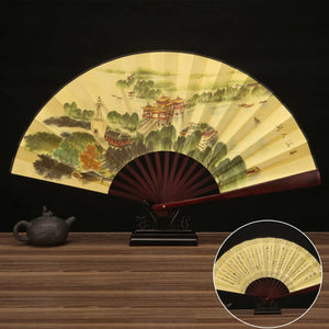 Yellow Japanese Fan | Traditional Hand Folding Display - 1 Pc