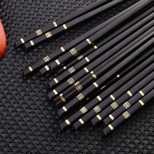 Load image into Gallery viewer, Black Metal with Gold Accent Non-Slip Luxury Chopsticks - 10 Pair Set