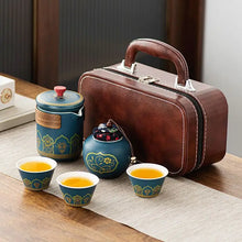 Load image into Gallery viewer, Travel Tea Set with Leather Case | Portable Gongfu Ceramic Teapot Cups - 5 Pc