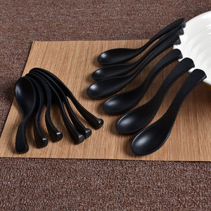 Black Asian Soup Spoons | Japanese Melamine Set - 1/5/10 Pc