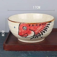 Load image into Gallery viewer, Vintage Painted Ramen Bowls | Japanese Fish Cat Noodle Donburi Rice Bowl - 1 Pc