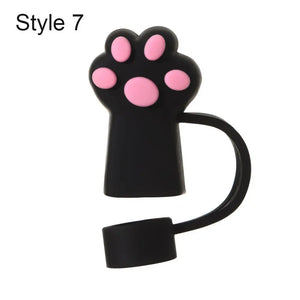 Cute Cat & Paw Silicone Straw Toppers | Reusable Cup Covers - 1 Pc