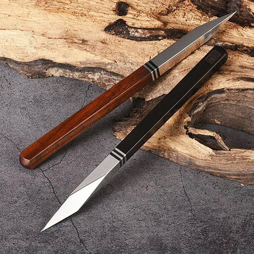 Brown Tea Knife with Wooden Handle | Black Stainless Steel Blade for Pu Erh - 1 Pc