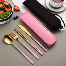 Load image into Gallery viewer, Metal Chopsticks Set with Spoon Fork in Travel Box and Portable Case