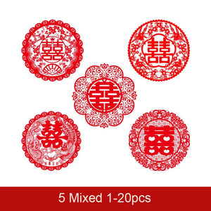 Traditional Chinese Red Wedding Stickers for Wall Door Decoration - 20 pcs