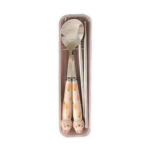 Cute Rabbit Spoon Fork Chopsticks with Case | Stainless Steel Travel Utensil Set