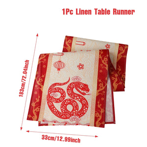 Snake Chinese New Year Linen Table Runner | Lunar Gifts 2025 - 1 Pc