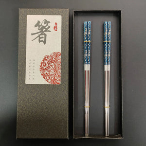 Blue & Silver Floral Gift Set Korean Stainless Steel Metal Chopsticks - 2/3/5 Pairs