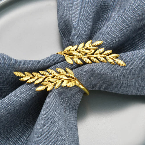 Gold Wreath Napkin Rings | Luxury Leaf Cloth Holder Cuffs - 2/6 Set