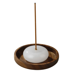 Jade Incense Holder & Catcher | Wooden Ash Plate - 1 Pc