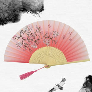 Red Chinese Silk Folding Wood Fan with Tassel | Lunar New Year Gifts - 1 Pc