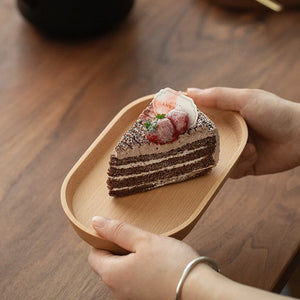 Rounded Rectangle Wooden Serving Tray | Small Brown Wood Platter - 1 Pc