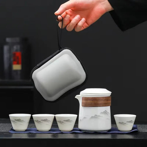 Mountain White Porcelain Travel Portable GongFu Tea | Ceramic Gaiwan Teacup - 1 Set