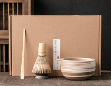 Load image into Gallery viewer, 4-Piece Matcha Bowl Whisk Scoop and Whisk Holder Set | Bamboo Wisk and Spoon with Chawan - 1 Set