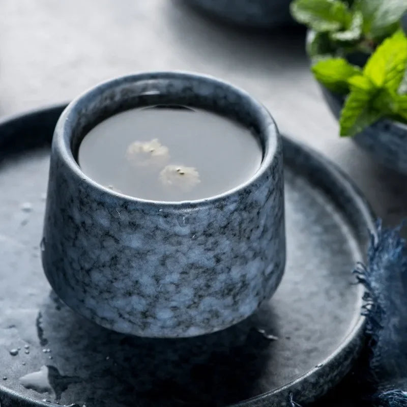 Dark Blue Textured Japanese Tea Cups | Matte Ceramic Asian Drinkware - 1 Pc