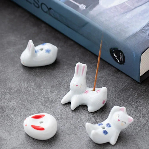 Rabbit & Cat Ceramic Incense Holder | Cute Stick Burner Holders - 1 Pc