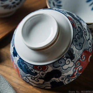 Blue & White Ramen Bowl | Japanese Retro Ceramic Noodle Rice Donburi Bowls - 1 Pc