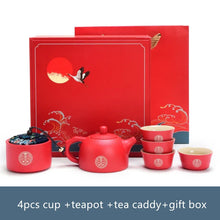Load image into Gallery viewer, Chinese Wedding Red Ceramic Tea Set | Red Vietnamese Ceremony Porcelain Pot Cup