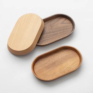 Rounded Rectangle Wooden Serving Tray | Small Brown Wood Platter - 1 Pc