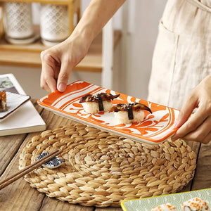 Bright Orange Sushi Plates | Japanese Ceramic Platter Dishes - 1 Pc