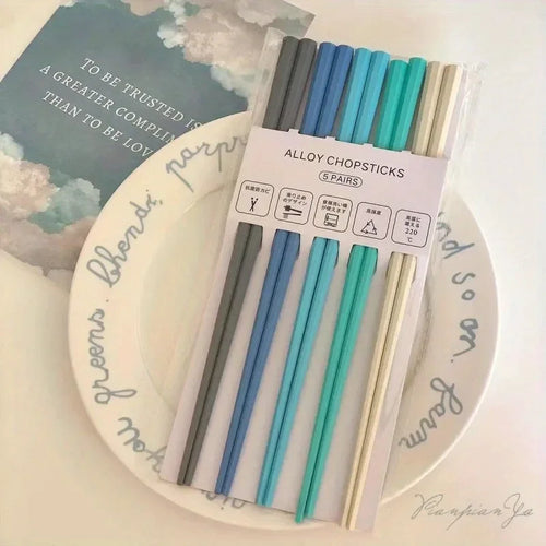 Blue Japanese Multicolor Chopsticks Set | Luxury Alloy - 5 Pairs
