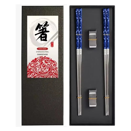 Blue Purple Metal Luxury Chopsticks Set | Korean Stainless Steel - 5 Pair