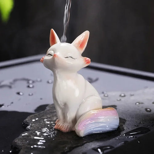 White Fox Color Changing Tea Pet | Small Mascot Figurine - 1 Pc