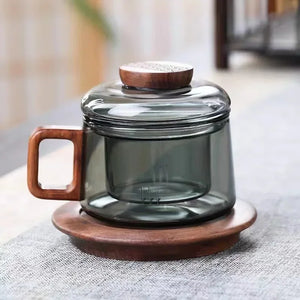 Glass Tea Infuser Cup with Filter & Wood Handle | Heat Resistant Mug