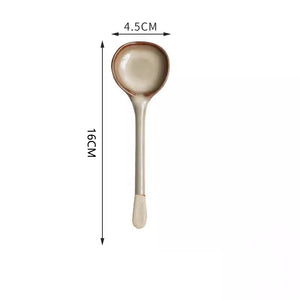 Rustic Japanese Ceramic Asian Soup Spoon | Long Handle - 1 Pc