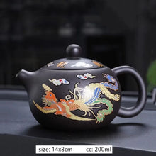 Load image into Gallery viewer, Dragon Phoenix Yixing Teapot | Black Painting Reveal Clay Tea Pot with Hot Water - 1 Pc