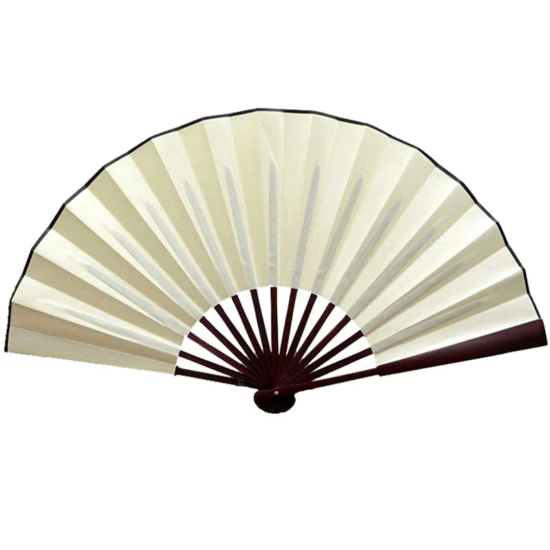 Beige Folding Silk Chinese Hand Fan | Cloth Handheld Bamboo - 1 Pc