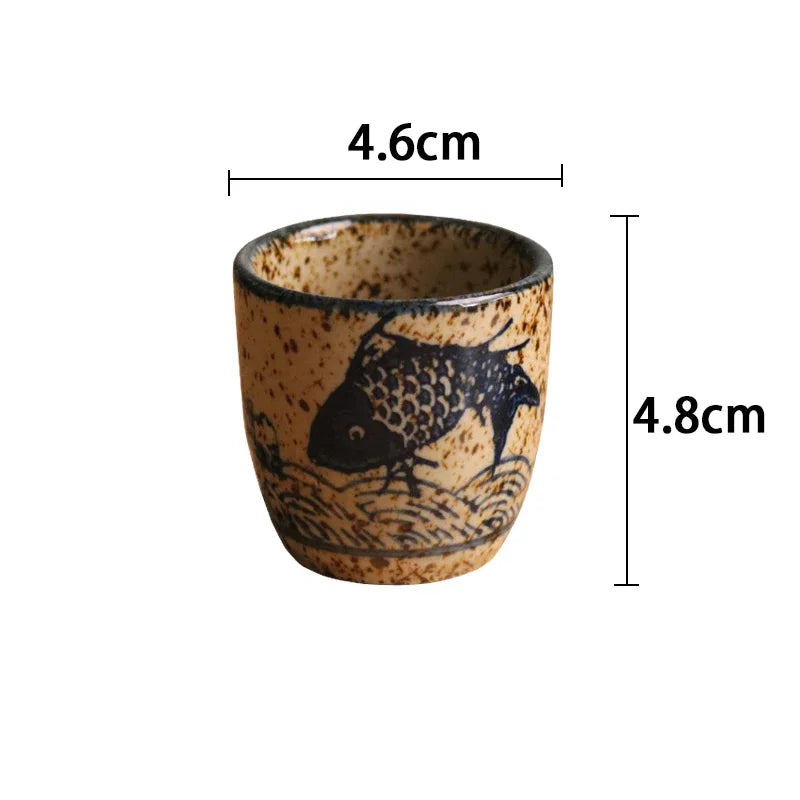 Blue Fish Porcelain Sake Cup | Japanese Wine Glass Ochoko Drinkware 50ml - 1 Pc
