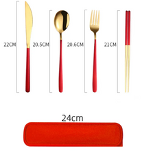 Load image into Gallery viewer, Metal Chopsticks Set with Spoon Fork in Travel Box and Portable Case