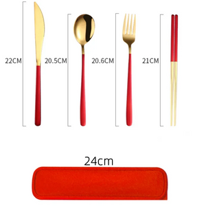 Metal Chopsticks Set with Spoon Fork in Travel Box and Portable Case