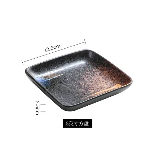 Small Square Japanese Sushi Plates | Rounded Ceramic Platter - 1 Pc