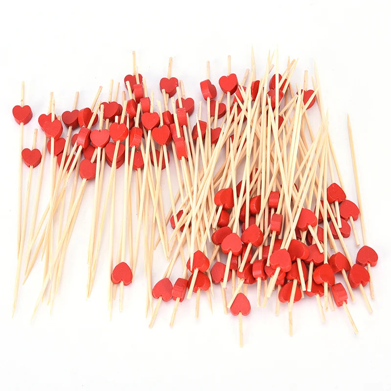 cute red heart wooden bamboo toothpicks disposable party supplies