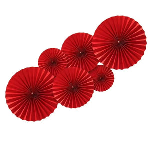 Red Paper Fan Sign Hanging Banner | Chinese Vietnamese Wedding - 6 Pc Set