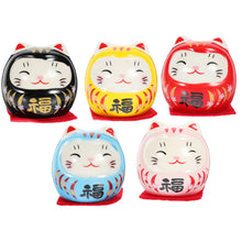 Load image into Gallery viewer, Cute Lucky Cat Daruma Doll | Japanese Ceramic Mini Figurine Wish Toys - 5 Pc Set