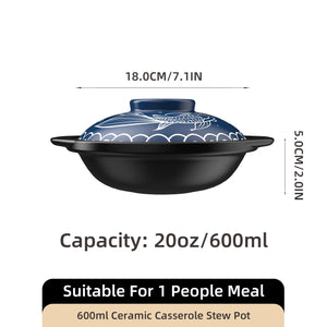 Black Shallow Donabe Clay Pot | Japanese Rice Ceramic Cookware - 1 Pc