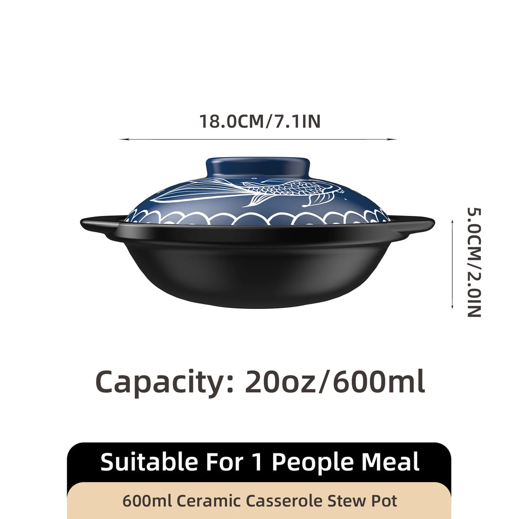 Black Shallow Donabe Clay Pot | Japanese Rice Ceramic Cookware - 1 Pc