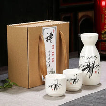 Load image into Gallery viewer, Japanese Painting Sake Set | Tokkuri Bottle and 2 Ceramic Cups - 3 Pc Set