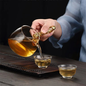 Glass Tea Dispenser with Gold Handle | Japanese Chinese Teapot - 1 Pc