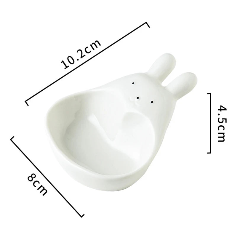 QJWDB Set Of 6 Ceramic Rabbit Soy Sauce Dishes - Small Animal Dipping Bowls For Condiments, Sushi, Ketchup (White)