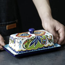 Load image into Gallery viewer, Folk Art Ceramic Butter Dish | Cute Cheese Storage with Lid - 1 Set