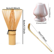 Load image into Gallery viewer, Pink &amp; White Marble Matcha Set | Bamboo Whisk, Tea Scoop, and Holder - 3 Pc