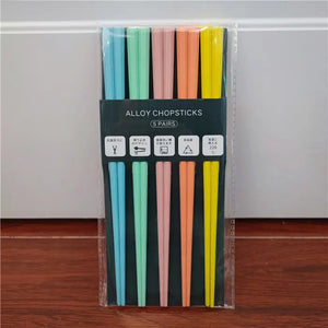 Blue Japanese Multicolor Chopsticks Set | Luxury Alloy - 5 Pairs