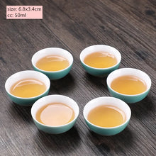 Load image into Gallery viewer, Teal Porcelain Chinese Tea Cup Set | 6 Pc, Wide &amp; Tall Options
