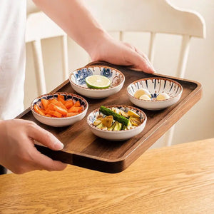 Brown & Blue Floral Soy Sauce Dish | Ceramic Small Seasoning Dipping Bowl - 4 Pc Set